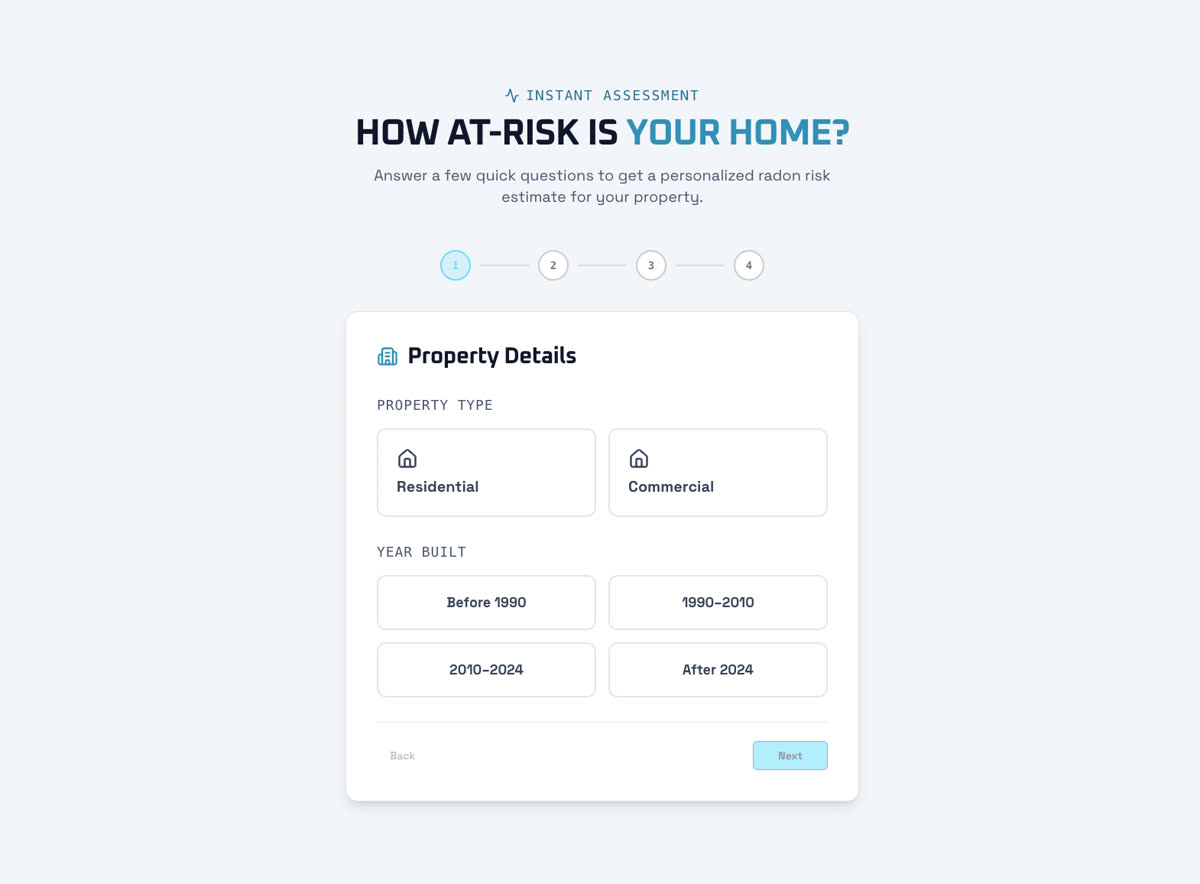 Radonway instant risk assessment: interactive four-step lead capture quiz