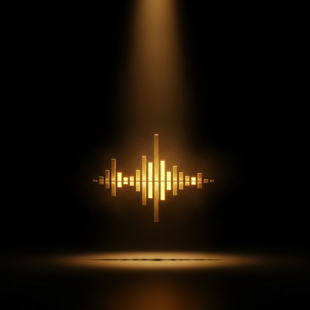 Creator Spotlight — a gold sound waveform illuminated by a single dramatic spotlight beam